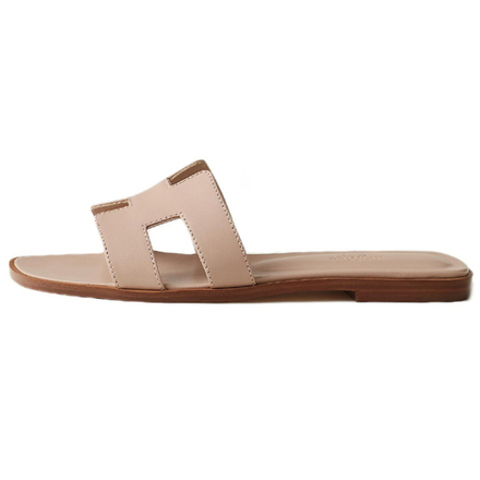 Hermes Oran calfskin open-toed slippers women's beige, H202230Z 59