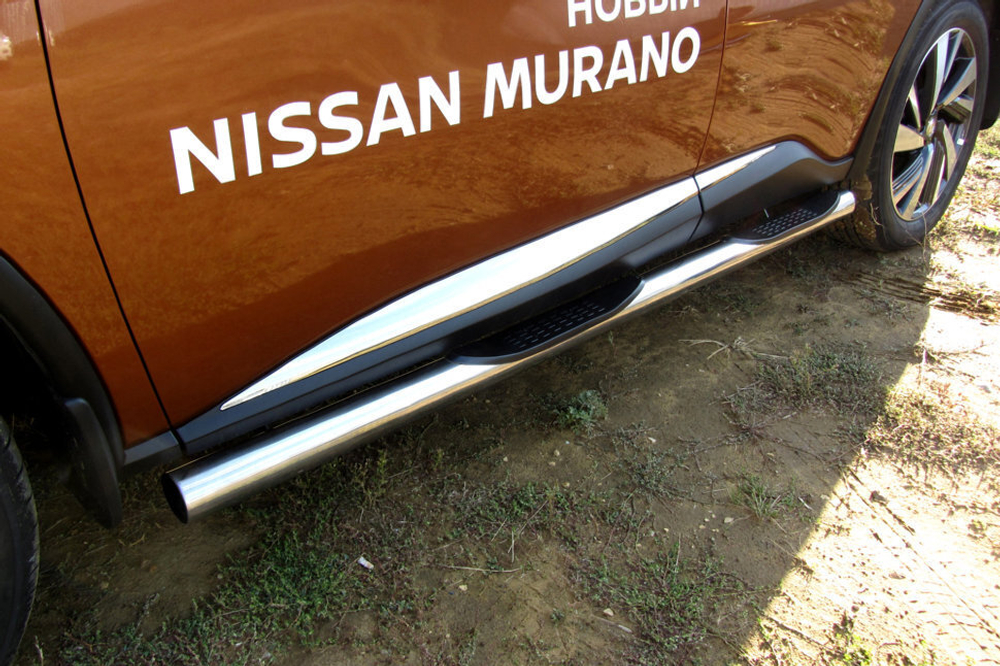 Пороги из нержавейки Nissan Murano (2014-2023) d76 с проступями