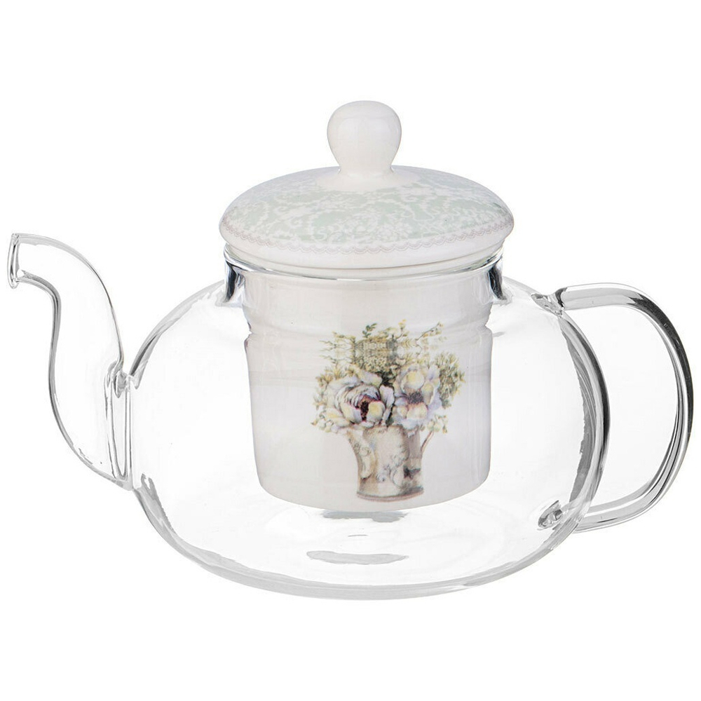 Чайник заварочный 0,65л стеклянный с фарфоровым ситом, 87-322