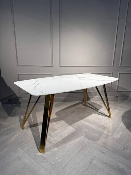 Стол обеденный Ist Casa Соар-2, 160х90х76 см, бело-серая керамика, золото