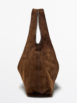 Massimo Dutti Сумка из замши среднего размера, золотой