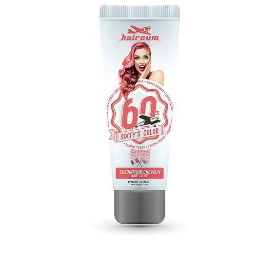 Hairgum Sixty&#39;s Color Coral Sunset Полуперманентная краска придающая блеск волосам, оттенок коралловый 60 мл