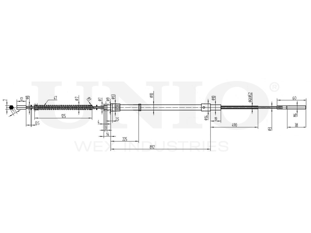 Трос стояночного тормоза задний UNIO CAB-60046