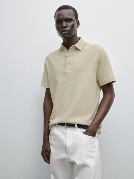 Massimo Dutti Футболка-поло с коротким рукавом, песочный