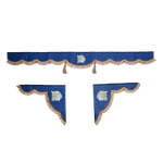 Ламбрекен с косынками универсальные стеганые Волк (экокожа, синий, коричневые кисточки)