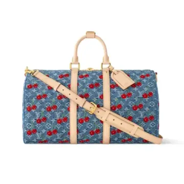 Louis Vuitton x Takashi Murakami Keepall 45 Cherry denim