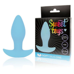 Голубая коническая анальная вибровтулка с ограничителем - 8,5 см. (Цвет: голубой)