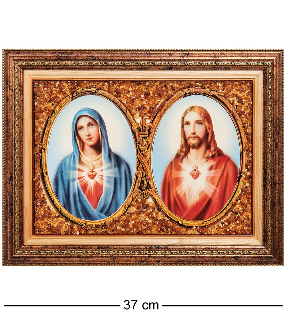 AMB-01/11 Икона «Иисус и Мария» (с янтарной крошкой) пласт.рамка L-37см