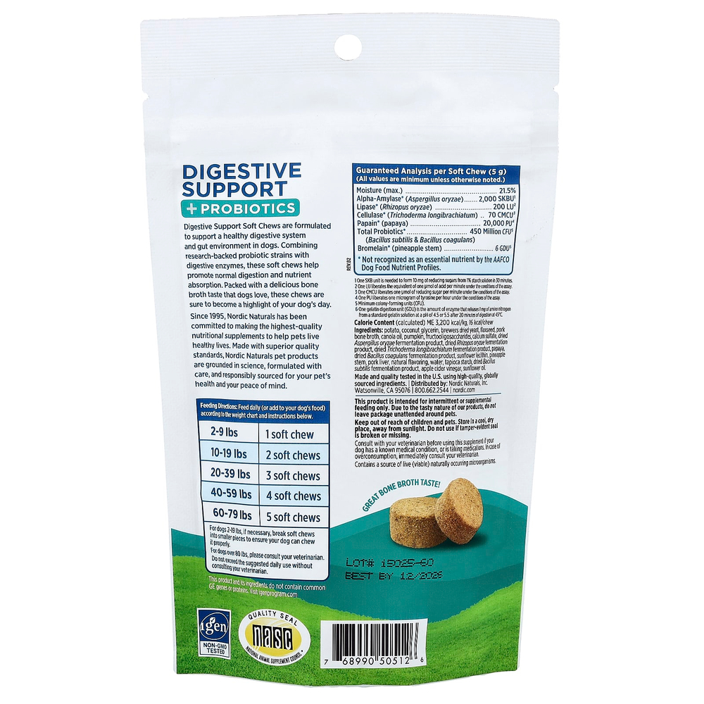 Nordic Naturals, поддержка пищеварения с пробиотиками, костный бульон для собак, 30 жевательных таблеток, 150 г (5,29 унции)