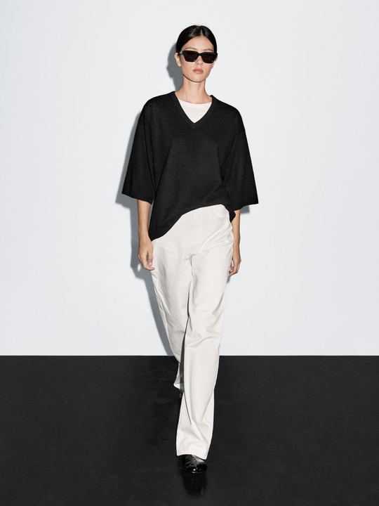 Massimo Dutti Свитер из смесовой шерсти с V-образным вырезом, черный