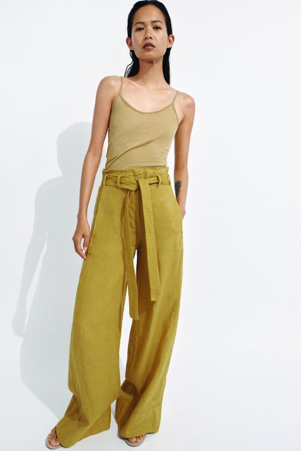 ZARA БРЮКИ ИЗ 100% ЛЬНА — ZW COLLECTION, ГОРЧИЧНЫЙ
