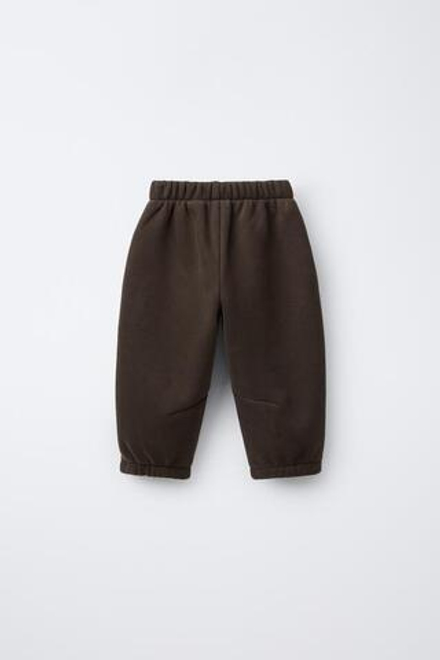 ZARA БРЮКИ BAGGY С ФЛИСОВОЙ ПОДКЛАДКОЙ И ЛОГОТИПОМ, КОРИЧНЕВЫЙ