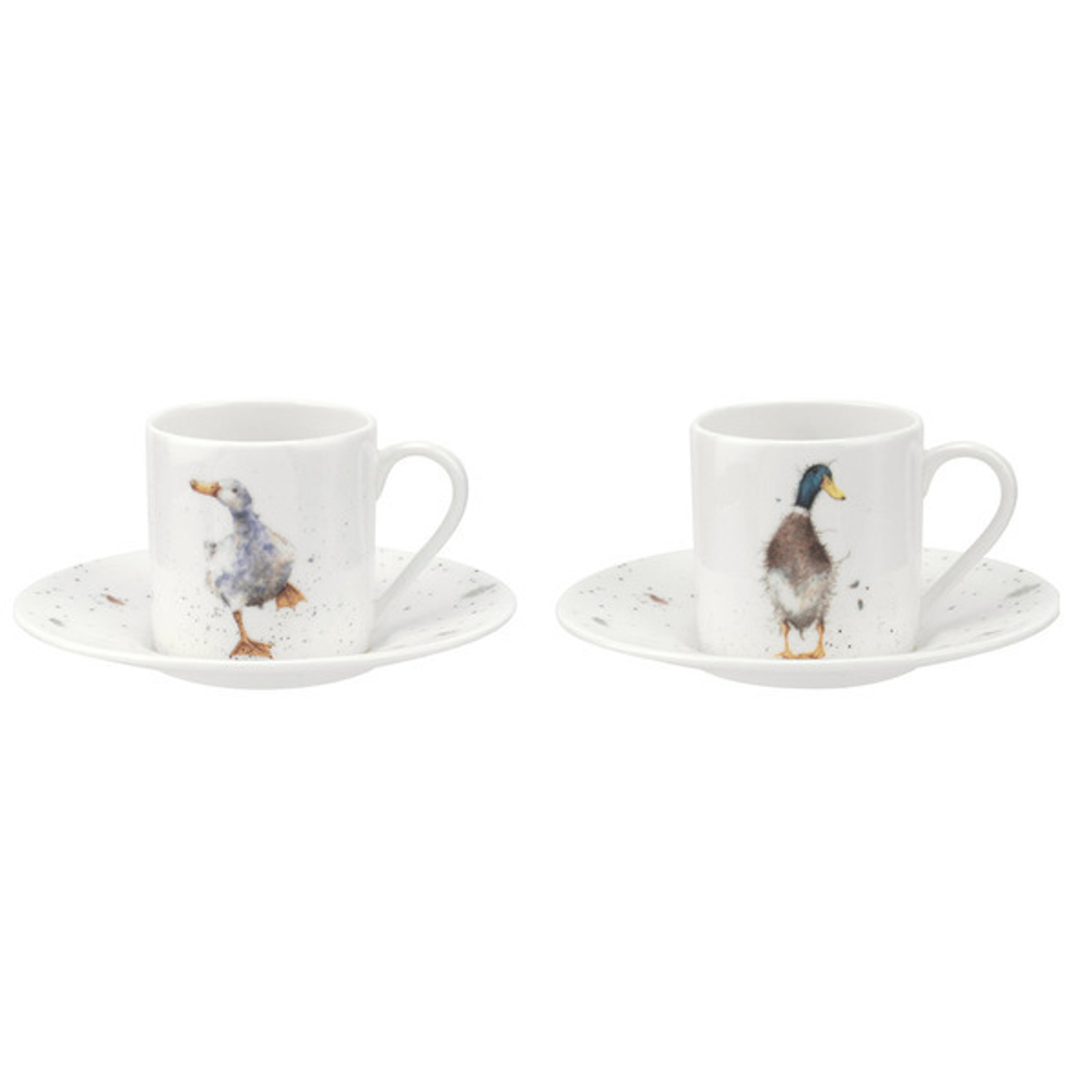 Набор из 2 чашек для эспрессо с блюдцами 110мл Забавная фауна Утки Royal Worcester