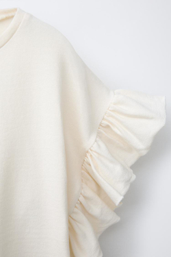 ZARA ФУТБОЛКА С ВОЛАНАМИ, СВЕТЛО-БЕЖЕВЫЙ