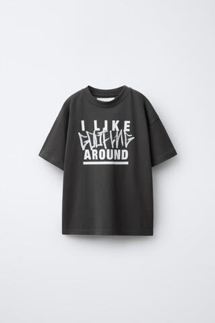 ZARA ФУТБОЛКА С ПРИНТОМ ГРАФФИТИ, ТЕМНЫЙ АНТРАЦИТ