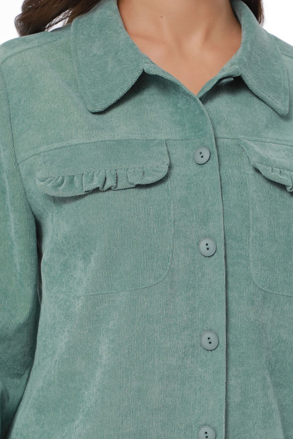 Рубашка из микровельвета с карманами зеленая DStrend (Акция)