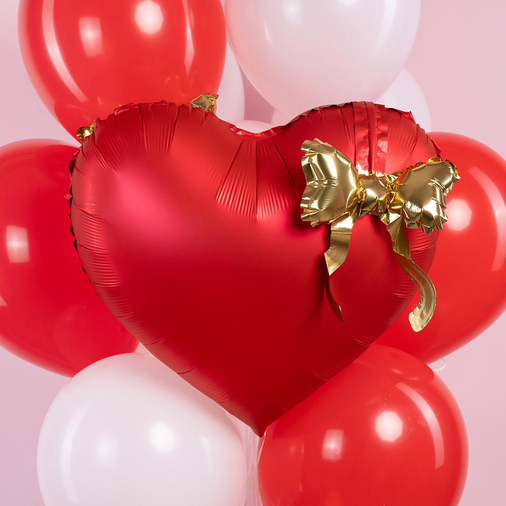 Сердце 22" Золотой бант, Красный Fl