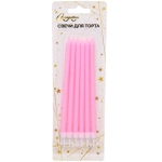 Свечи в торт «Яркий стиль» 6 шт. 13 см, розовый