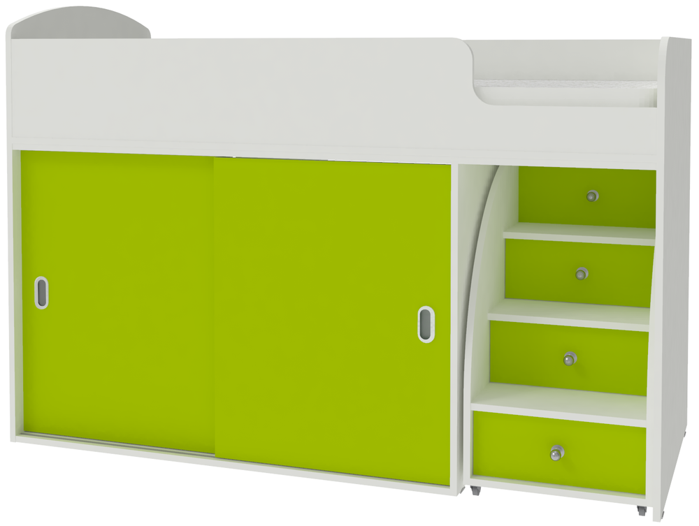 Кровать-чердак КарИВи Малыш Купе Белый  Лайм