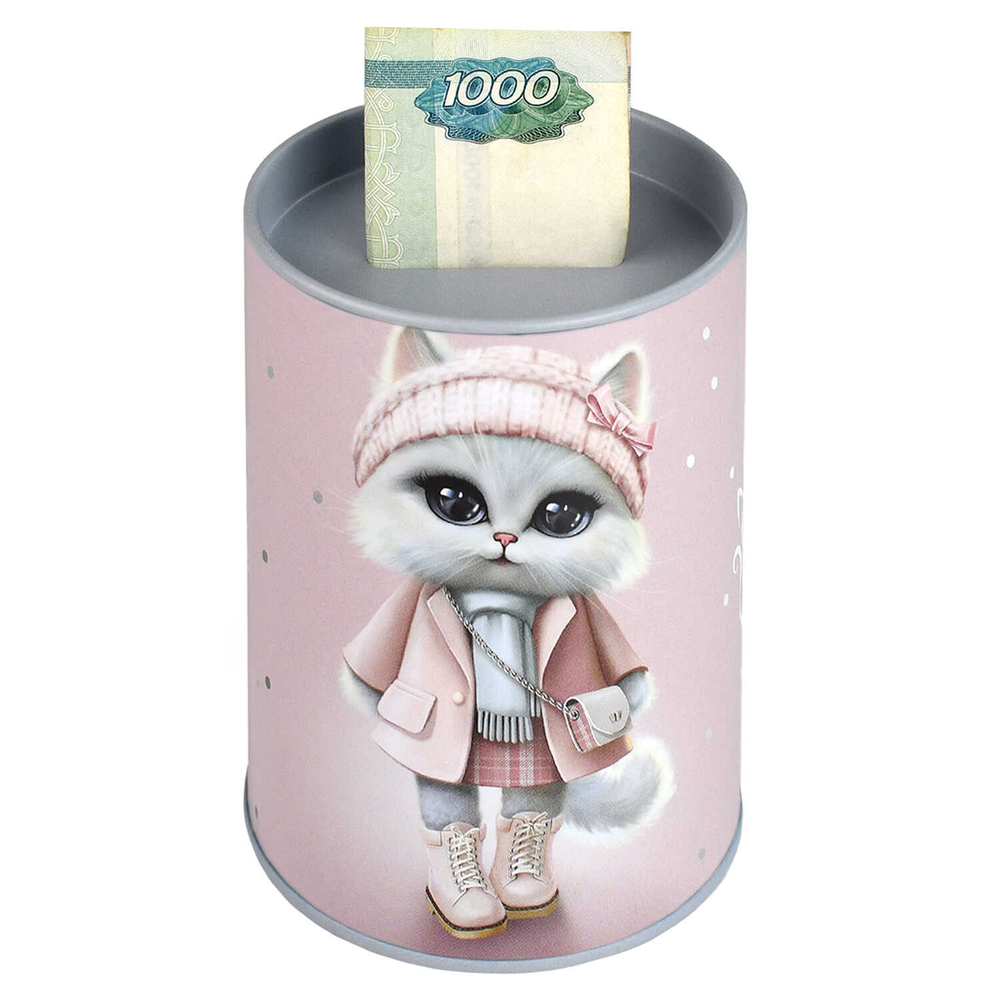 Копилка-подставка для канцелярских принадлежностей, 10,4х7,5х7,5 см, розовый Коллекция "ГОРОДСКИЕ КОШЕЧКИ"