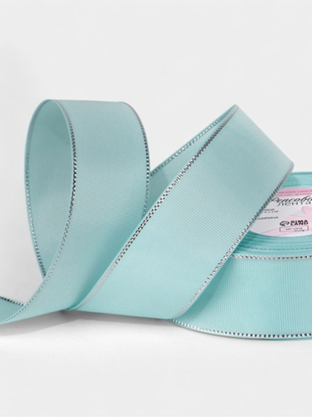 Лента репсовая, с серебряным люрексом, 40 мм. светло-голубая №013, 10508038