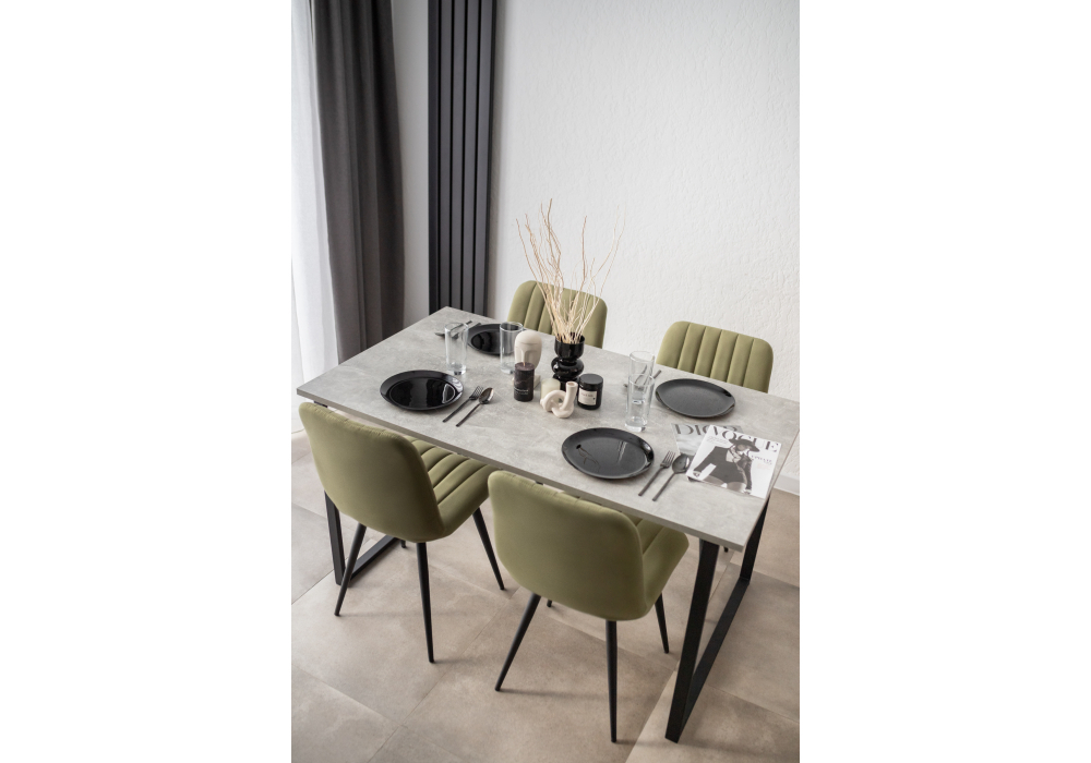 Стол деревянный Woodville Лиман 140 х 80 бетон светлый, черный матовый, ножки черные