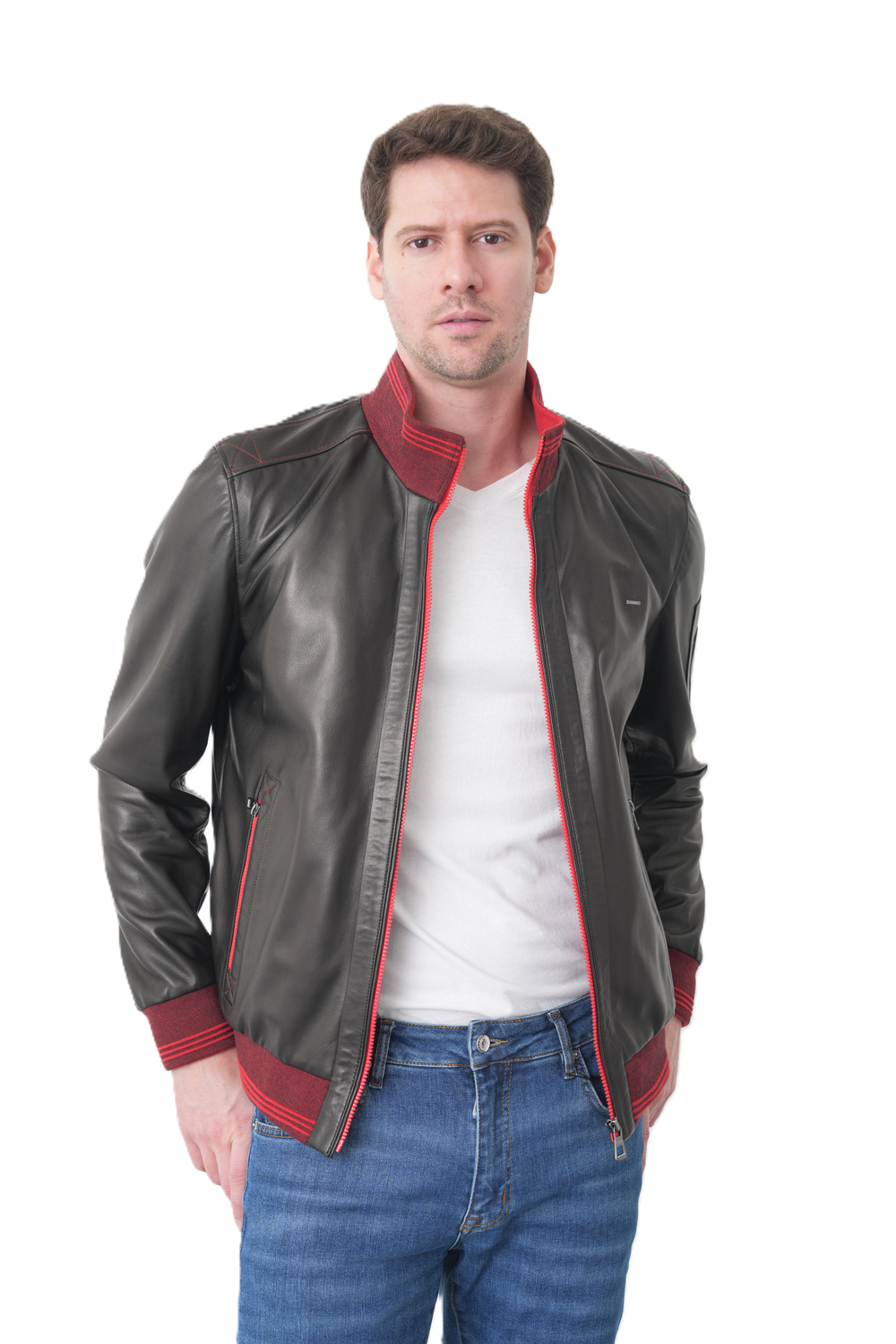 KHIMEONE Мужская кожаная демисезонная куртка (натуральная кожа, овчина)