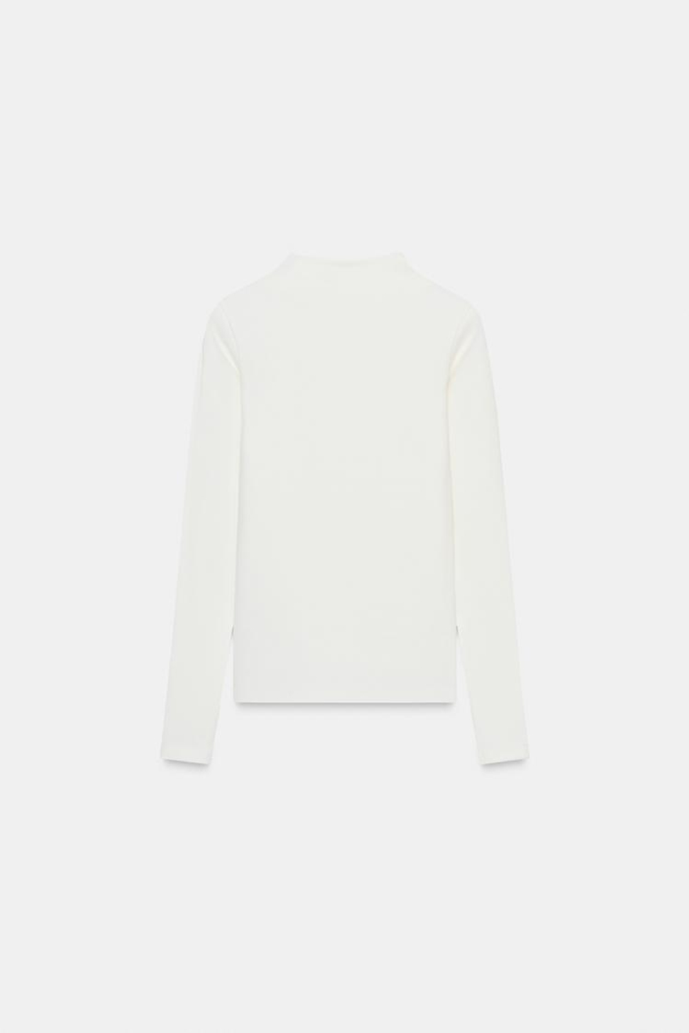 ZARA ФУТБОЛКА С ВЫСОКИМ ВОРОТНИКОМ, ЖЕЛТОВАТО-БЕЛЫЙ