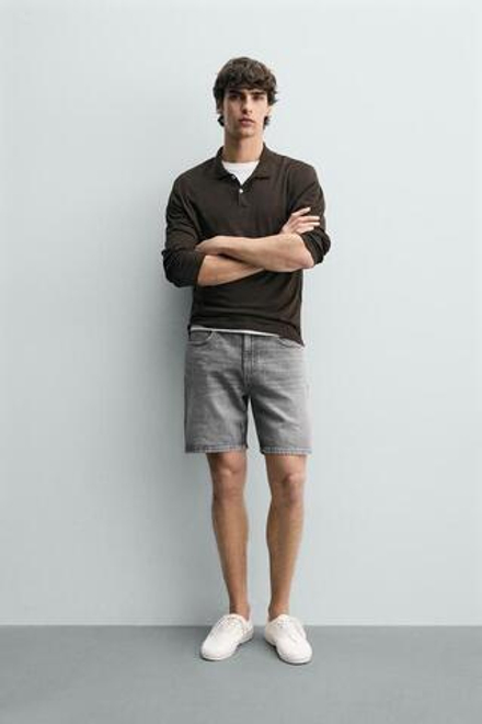 ZARA ДЖИНСОВЫЕ ШОРТЫ REGULAR FIT, СЕРЫЙ