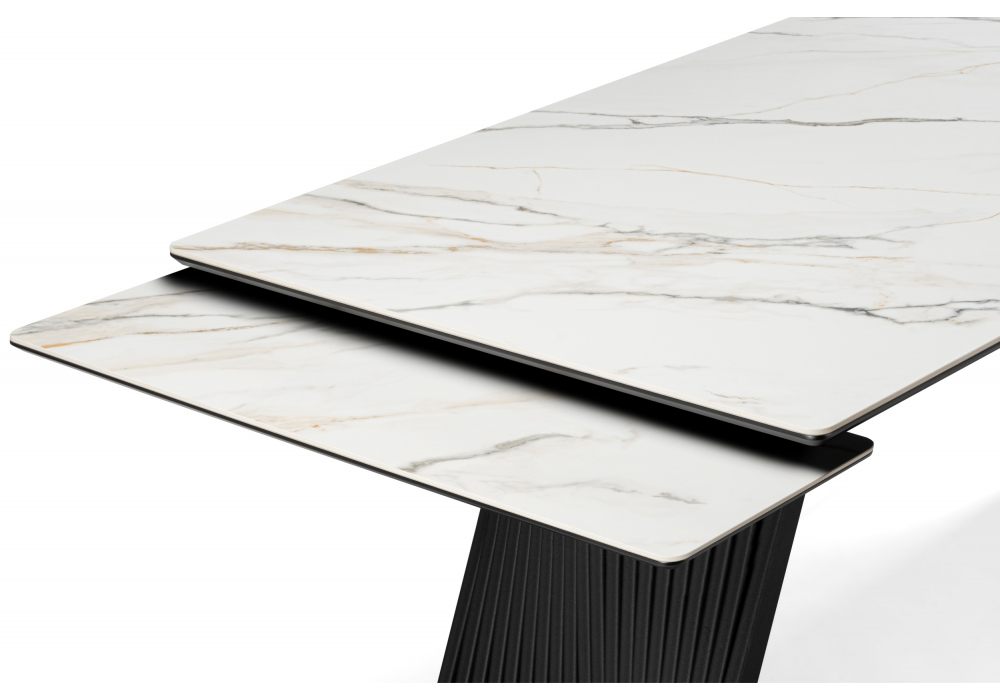 Керамический стол Woodville Вейв 160(220)х89 белый с прожилками gilt white, черный