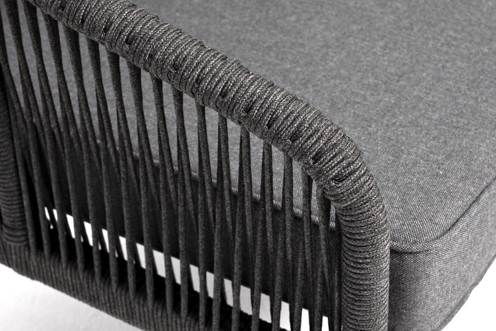 "Канны" диван модульный плетеный из роупа, каркас алюминий темно-серый (RAL7024), роуп темно-серый круглый, ткань темно-серая