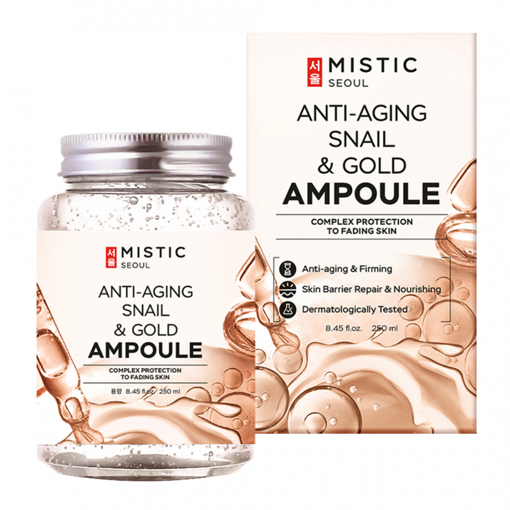 MISTIC ANTI-AGING SNAIL MUCIN & GOLD AMPOULE Лифтинг-сыворотка с муцином улитки и частицами золота 250мл