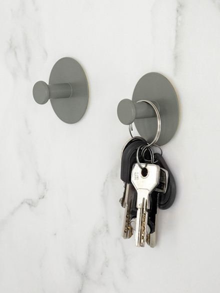 Набор крючков DeNASTIA 2 штуки на липучке D5,2, железо, серый