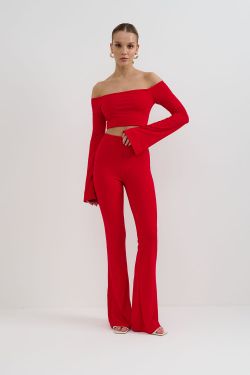 Леггинсы клеш из вискозы красного цвета