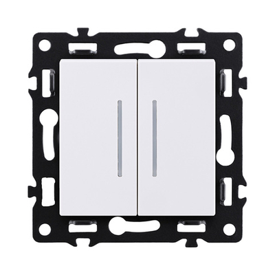 Выключатель 2-клавишный проходной 10А/250В с LED подсветкой, белый Kollinger Asthetik AS-011WH