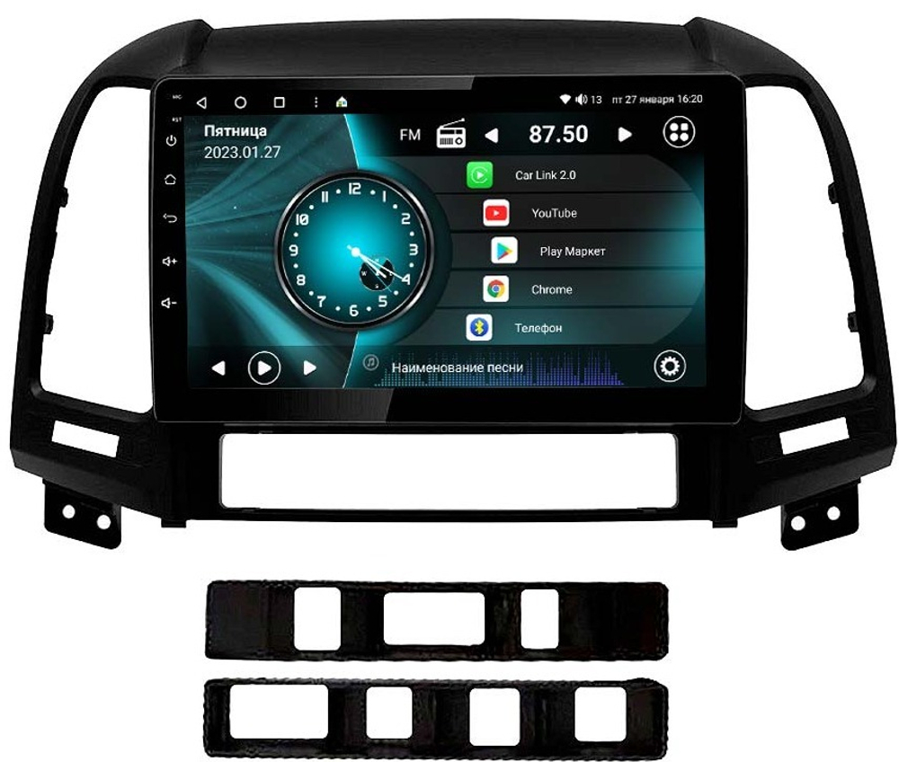 Магнитола для Hyundai Santa Fe 2006-2012 (рамка черная) - Vaycar VA23-0008 на Android 13, 8-ядер, 2Гб-32Гб, 4G SIM-слот