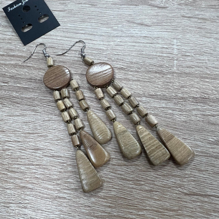 Серьги Геометрия, цвет светло-коричневый, дерево 8 см 316376