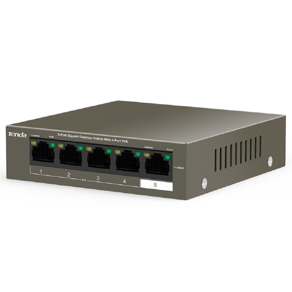 Коммутатор TENDA TEG1105P-4-63W Коммутатор настольный 5-Ports 10/100/1000 Base-T 4-Ports PoE(PoE бюджет 58W)