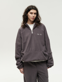 Drawstring Half-Zipped Sweatshirt Grey Excalibur