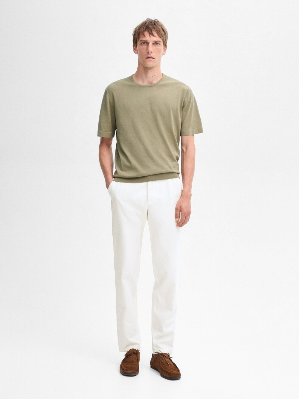 Massimo Dutti Футболка из 100% хлопка, светло-зеленый