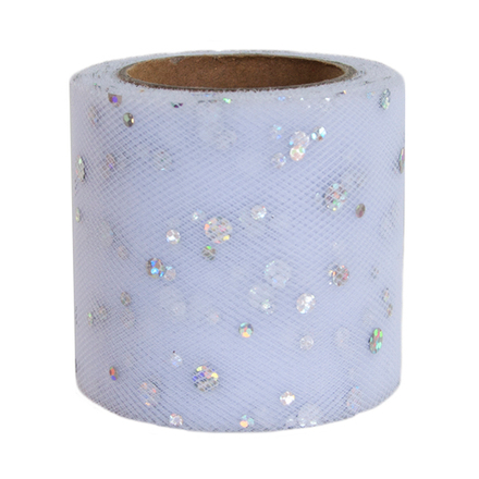 Лента (5,5 см*13,72 м) Фатин с пайетками, Белый, 1 шт.