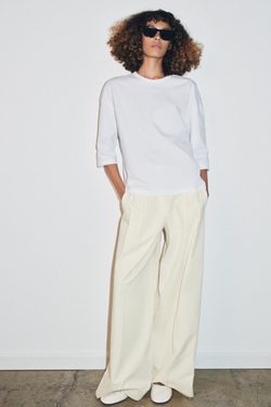 ZARA ФУТБОЛКА В СТИЛЕ РУСТИК С РУКАВАМИ ТРИ ЧЕТВЕРТИ, БЕЛЫЙ