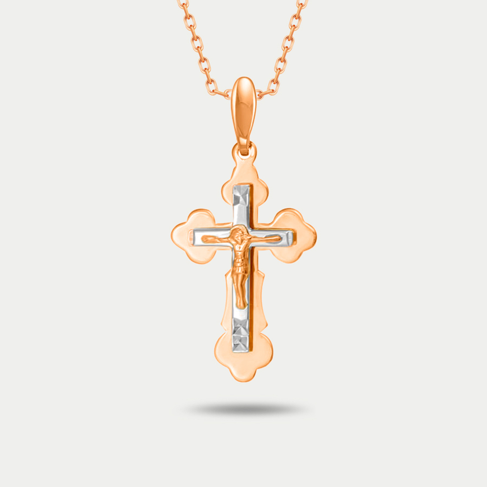 Крест православный из розового золота 585 пробы без вставок (арт. АПШ0-0118)