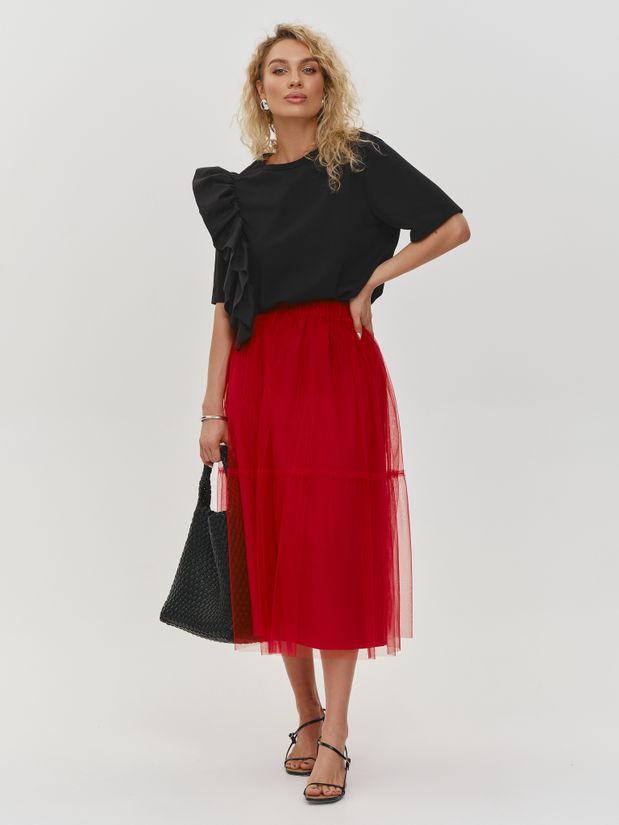 Футболка с воланом, черная