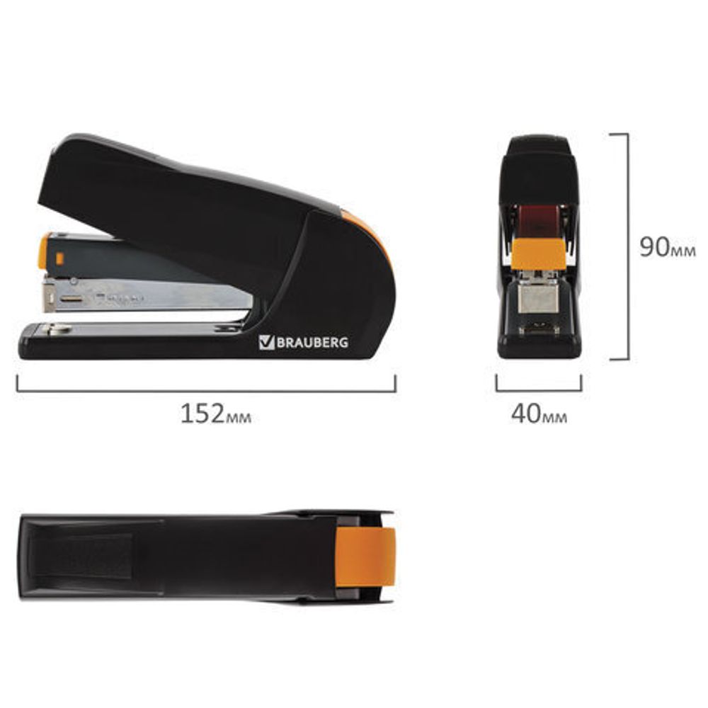 Степлер ЭНЕРГОСБЕРЕГАЮЩИЙ №24/6, 26/6 BRAUBERG "Easy Press", до 25 листов, БЕЗ УСИЛИЙ, 224349