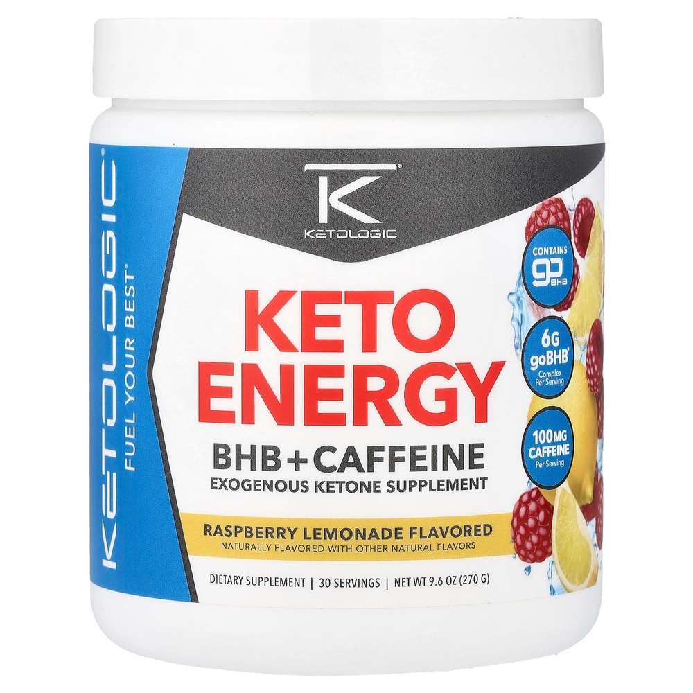 KetoLogic, Keto Energy, BHB с кофеином, со вкусом малинового лимонада, 270 г (9,6 унции)