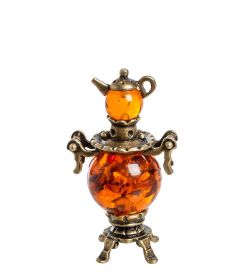 Народные промыслы AM-1280 Фигурка «Самовар» (латунь, янтарь)
