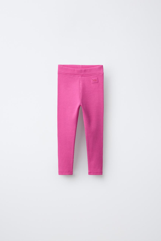 ZARA ЛЕГИНСЫ В РУБЧИК С НАШИВКОЙ, ЦВЕТ ФУКСИИ