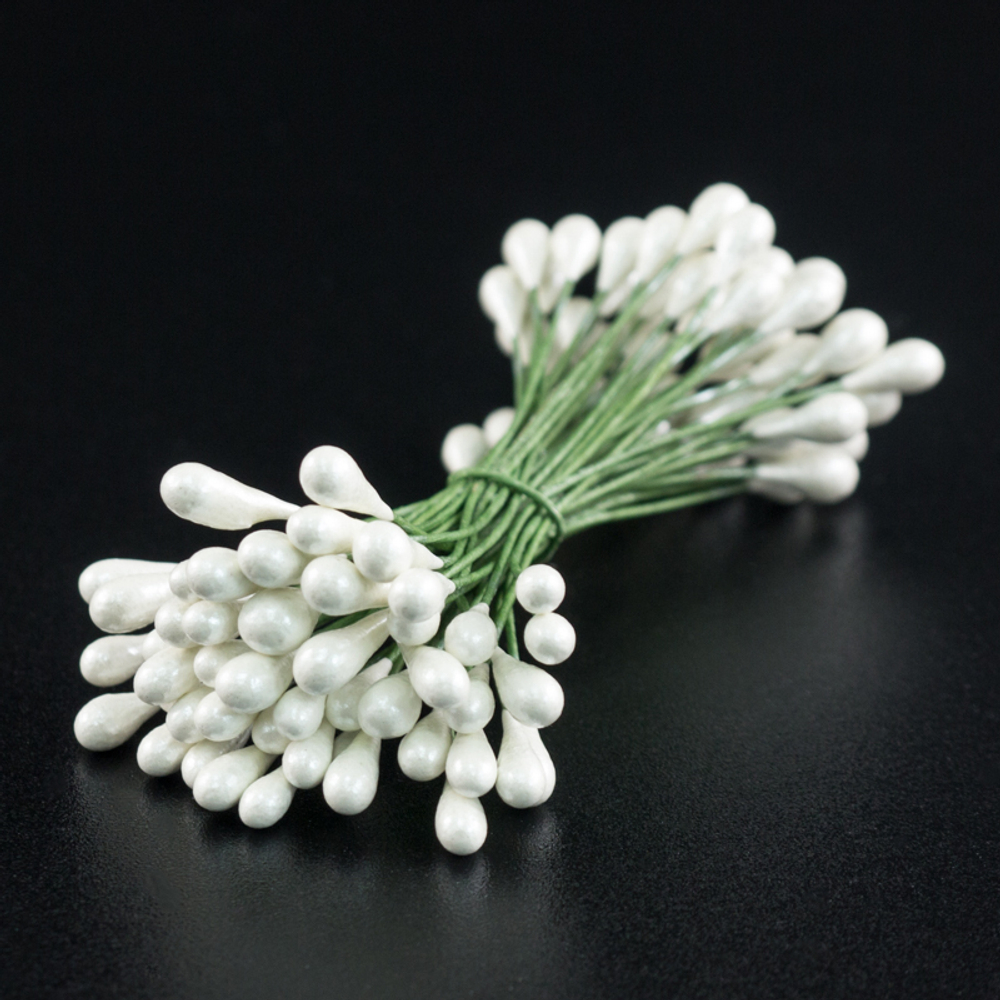 Тычинки для цветов на проволоке Кремовые 50шт