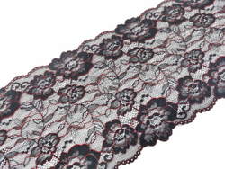 Эластичное кружево, 21 см, черное с красной кордовой нитью, (Арт: EK-2527), м